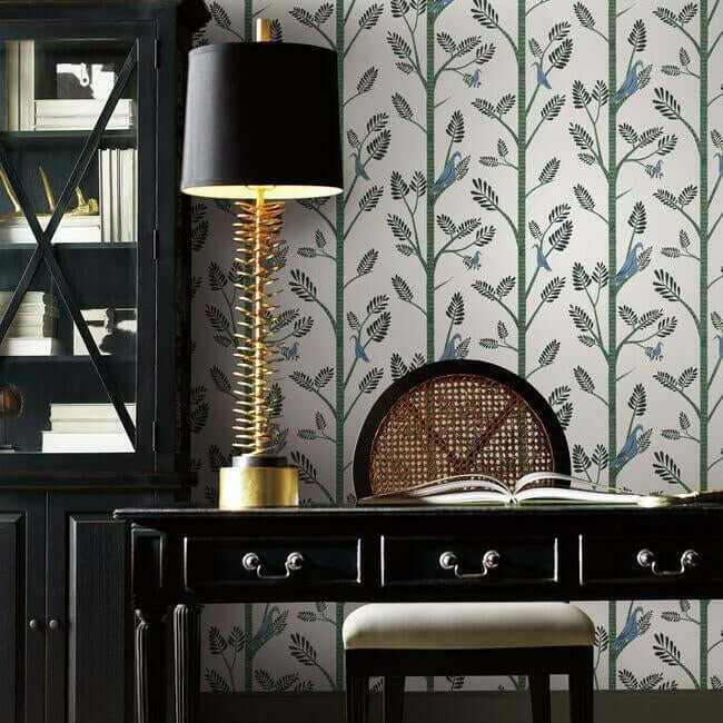 aviary-branch-blue-green-peel-stick-wallpaper-york-wallcoverings-psw1237rl - York Wallcoverings Wallpaper