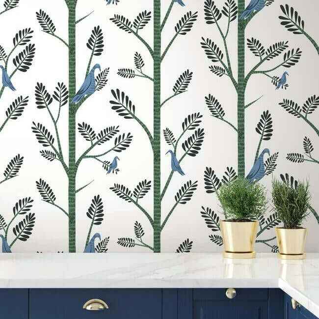Aviary Branch Blue & Green Peel & Stick Wallpaper - York Wallcoverings - PSW1237RL - York Wallcoverings Wallpaper