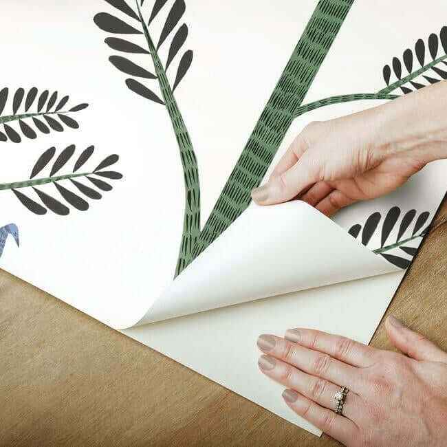 Aviary Branch Blue & Green Peel & Stick Wallpaper - York Wallcoverings - PSW1237RL - York Wallcoverings Wallpaper
