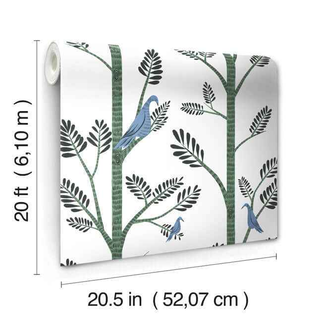 Aviary Branch Blue & Green Peel & Stick Wallpaper - York Wallcoverings - PSW1237RL - York Wallcoverings Wallpaper