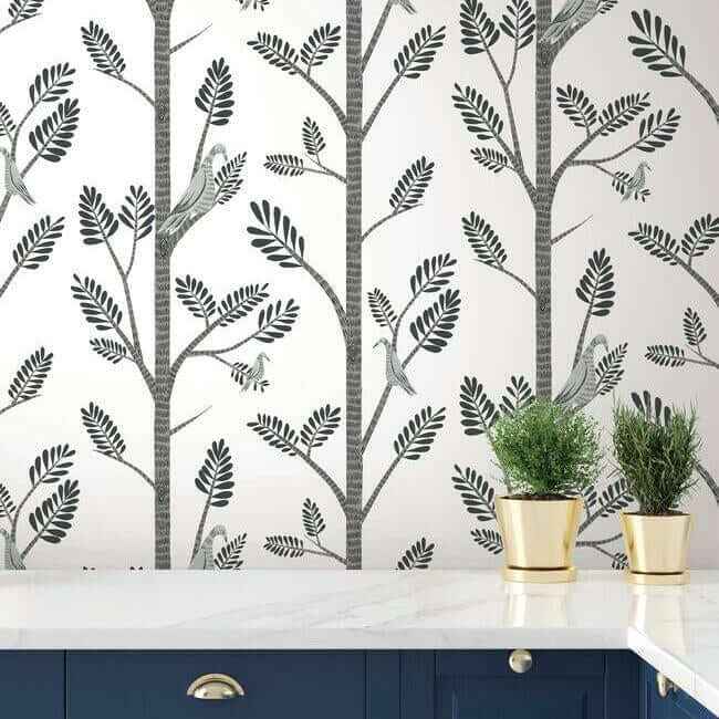 Aviary Branch Grey Peel & Stick Wallpaper - York Wallcoverings - PSW1238RL - York Wallcoverings Wallpaper