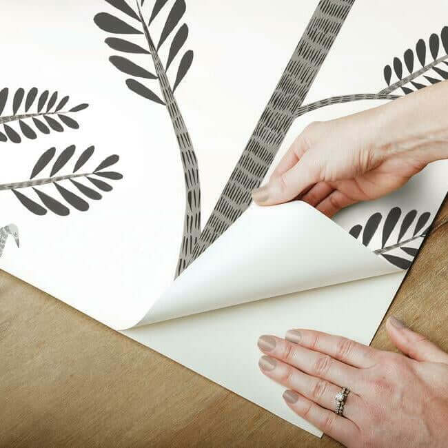 aviary-branch-premium-peel-stick-wallpaper-dove-grey-york-wallcoverings-psw1238rl - York Wallcoverings Wallpaper