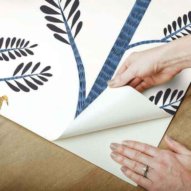 Aviary Branch Blue & Yellow Peel & Stick Wallpaper - York Wallcoverings - PSW1236RL - York Wallcoverings Wallpaper