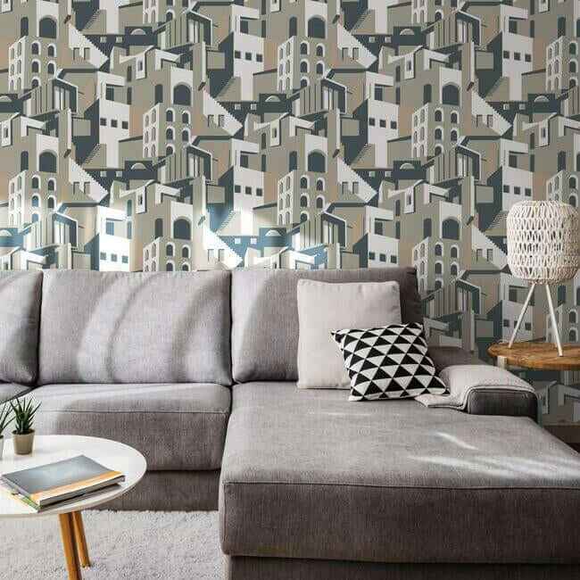 Architectural over Architectural Beige & Grey Peel & Stick Wallpaper - York Wallcoverings - PSW1248RL - York Wallcoverings Wallpaper