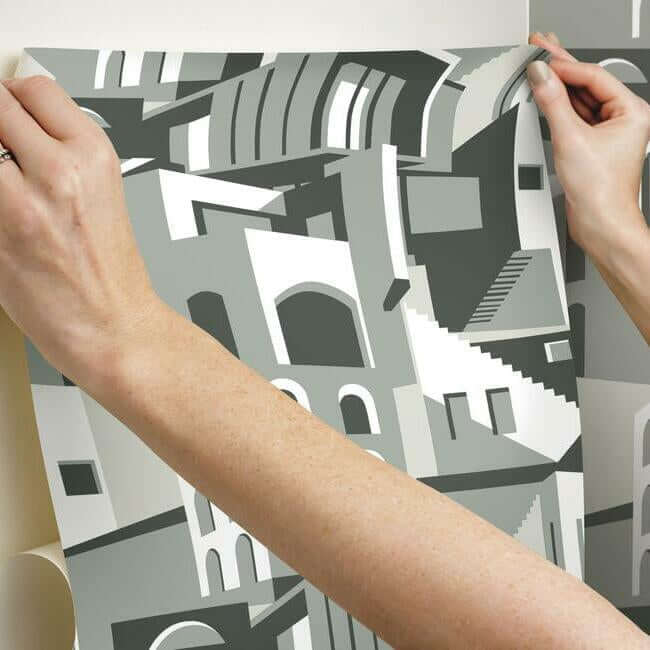 arch-architectural-grey-peel-stick-wallpaper-york-wallcoverings-psw1247rl - York Wallcoverings Wallpaper