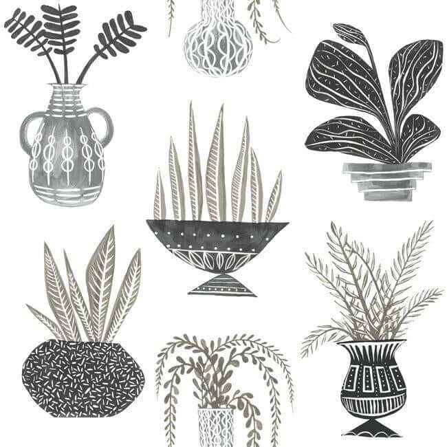 Plant Party Black Peel & Stick Wallpaper - York Wallcoverings - PSW1251RL - York Wallcoverings Wallpaper