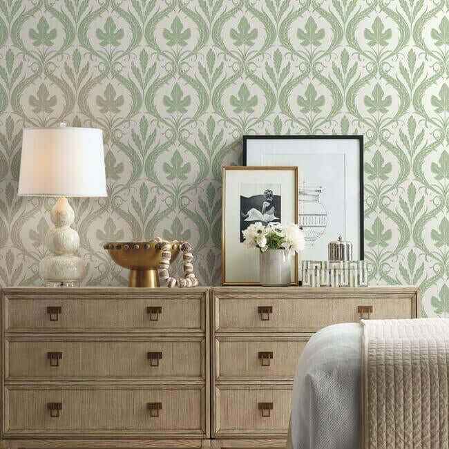 Adirondack Damask Green & White Wallpaper - York Wallcoverings - DM4921 - York Wallcoverings Wallpaper