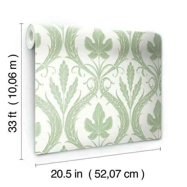 Adirondack Damask Green & White Wallpaper - York Wallcoverings - DM4921 - York Wallcoverings Wallpaper
