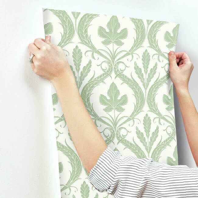 Adirondack Damask Green & White Wallpaper - York Wallcoverings - DM4921 - York Wallcoverings Wallpaper