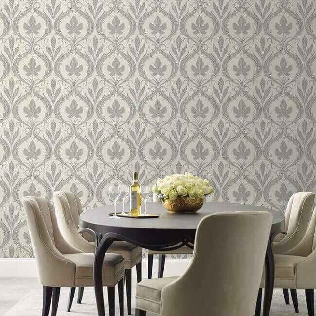 Adirondack Damask Grey & Beige Wallpaper - York Wallcoverings - DM4925 - York Wallcoverings Wallpaper