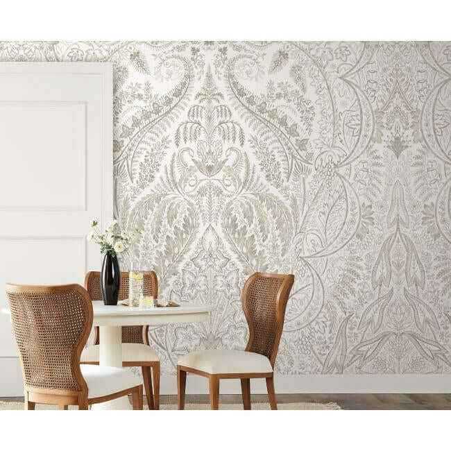 Jaipur Paisley Damask Wall Mural Beigewhite - York Wallcoverings - DM4913M - York Wallcoverings Wallpaper