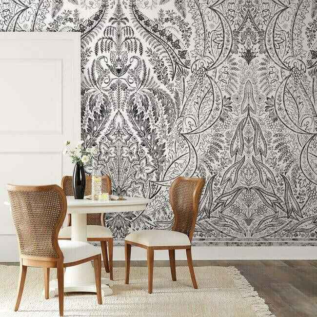 Jaipur Paisley Damas Black Wall Mural - York Wallcoverings - DM4911M - York Wallcoverings Wallpaper