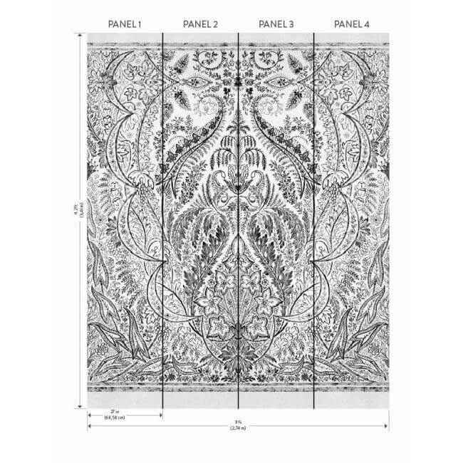 Jaipur Paisley Damas Black Wall Mural - York Wallcoverings - DM4911M - York Wallcoverings Wallpaper