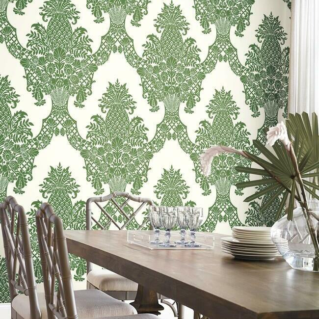 pineapple-wallpaper-green-white-york-wallcoverings-dm4976