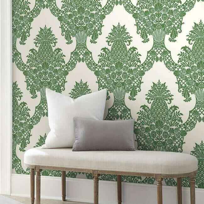 Pineapple Plantation Green & White Wallpaper - York Wallcoverings - DM4976 - York Wallcoverings Wallpaper