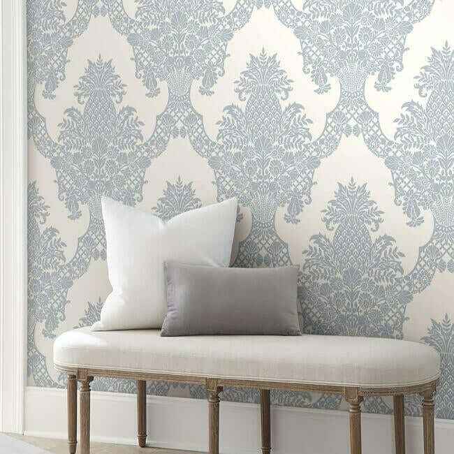 Pineapple Plantation Periwinkle & White Wallpaper - York Wallcoverings - DM4974 - York Wallcoverings Wallpaper