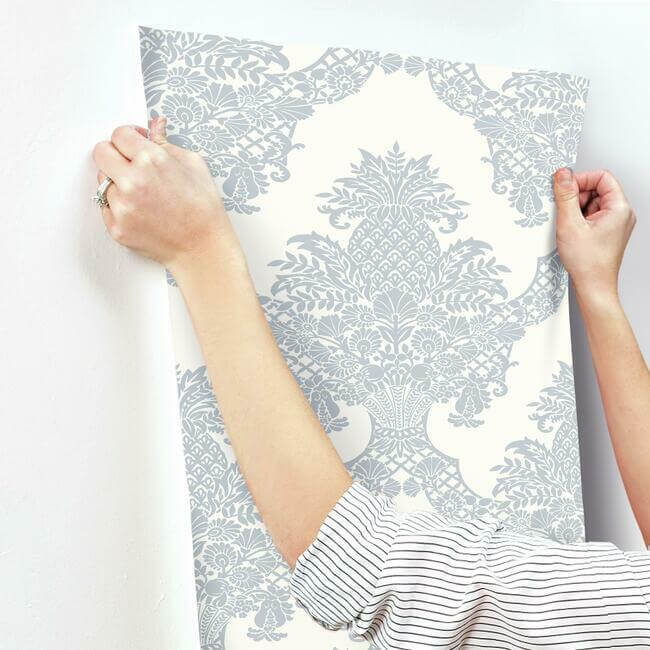 pineapple-plantation-periwinkle-white-wallpaper-york-wallcoverings-dm4974 - York Wallcoverings Wallpaper
