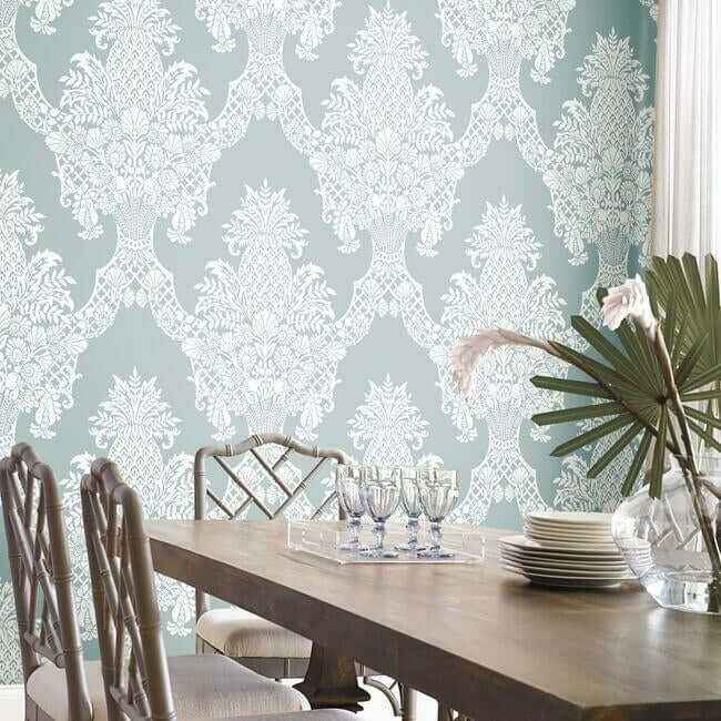 Pineapple Plantation Blue Wallpaper - York Wallcoverings - DM4973 - York Wallcoverings Wallpaper