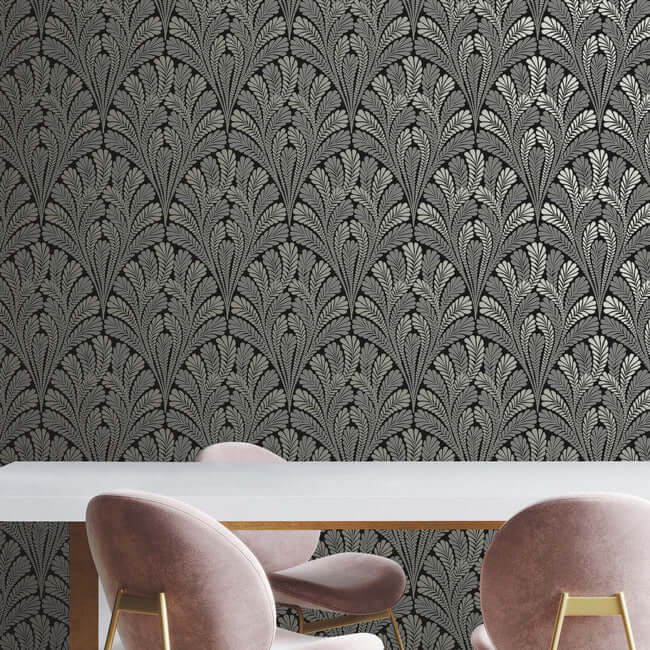 shell-damask-black-wallpaper-york-wallcoverings-bw3951 - York Wallcoverings Wallpaper
