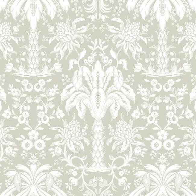 Palmetto Palm Damask Beige Wallpaper - York Wallcoverings - DM5013 - York Wallcoverings Wallpaper