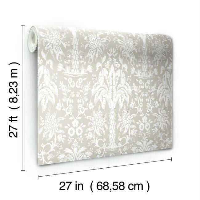 Palmetto Palm Damask Beige Wallpaper - York Wallcoverings - DM5013 - York Wallcoverings Wallpaper