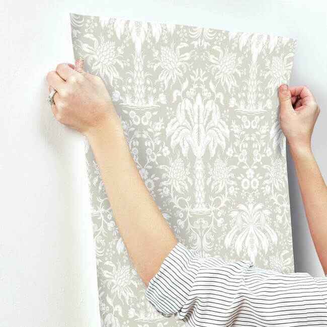 Palmetto Palm Damask Beige Wallpaper - York Wallcoverings - DM5013 - York Wallcoverings Wallpaper