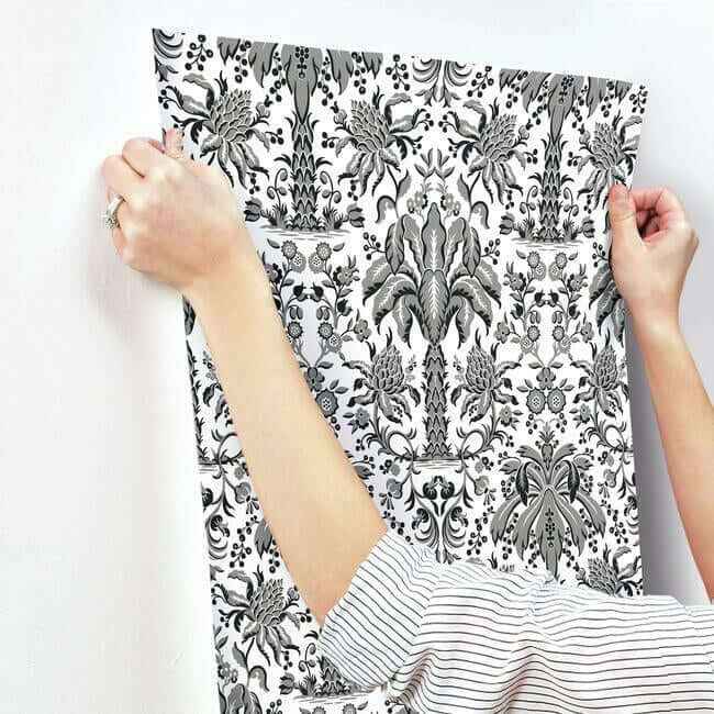 Palmetto Palm Damask Black Wallpaper - York Wallcoverings - DM5014 - York Wallcoverings Wallpaper