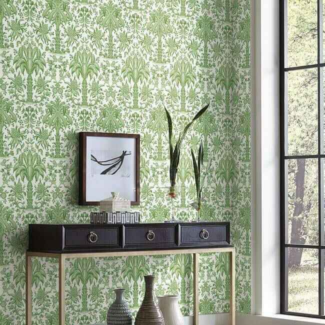Palmetto Palm Damask Green Wallpaper - York Wallcoverings - DM5011 - York Wallcoverings Wallpaper