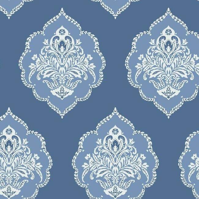 signet-medallion-damask-blue-wallpaper-york-wallcoverings-dm4986 - York Wallcoverings Wallpaper