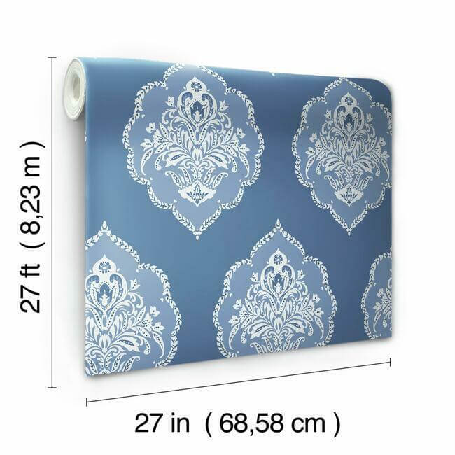 signet-medallion-damask-blue-wallpaper-york-wallcoverings-dm4986 - York Wallcoverings Wallpaper