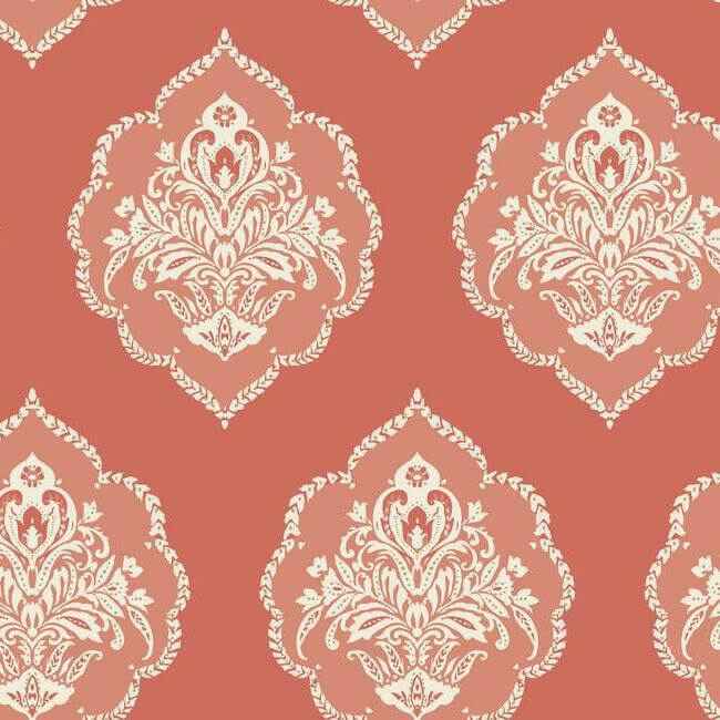 Signet Medallion Damask Coral Wallpaper - York Wallcoverings - DM4981 - York Wallcoverings Wallpaper