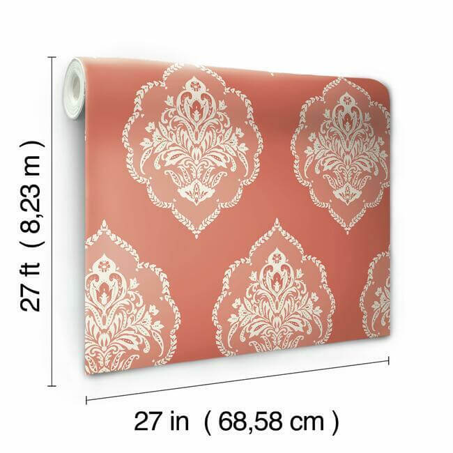 signet-medallion-damask-wallpaper-coral-york-wallcoverings-dm4981 - York Wallcoverings Wallpaper
