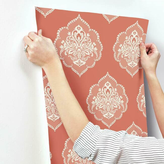 signet-medallion-damask-wallpaper-coral-york-wallcoverings-dm4981 - York Wallcoverings Wallpaper