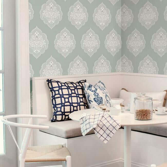 signet-medallion-damask-wallpaper-eucalyptus-york-wallcoverings-dm4982 - York Wallcoverings Wallpaper