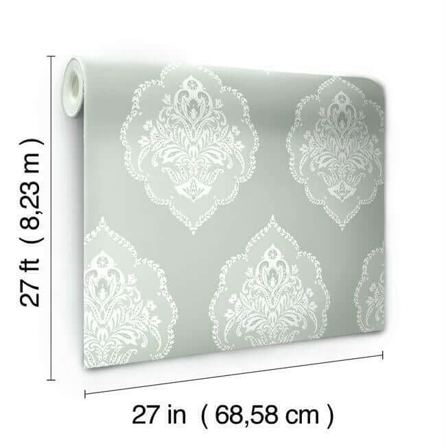 signet-medallion-damask-wallpaper-eucalyptus-york-wallcoverings-dm4982 - York Wallcoverings Wallpaper