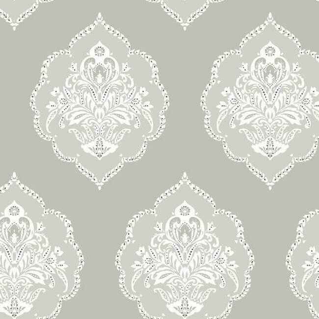 Signet Medallion Damask Grey Wallpaper - York Wallcoverings - DM4984 - York Wallcoverings Wallpaper