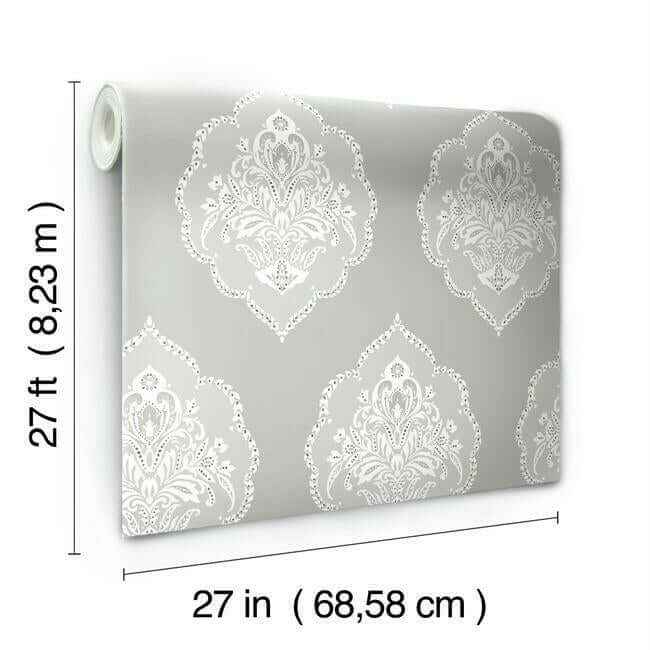 Signet Medallion Damask Grey Wallpaper - York Wallcoverings - DM4984 - York Wallcoverings Wallpaper
