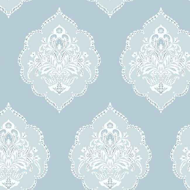 Signet Medallion Damask Blue Wallpaper - York Wallcoverings - DM4985 - York Wallcoverings Wallpaper