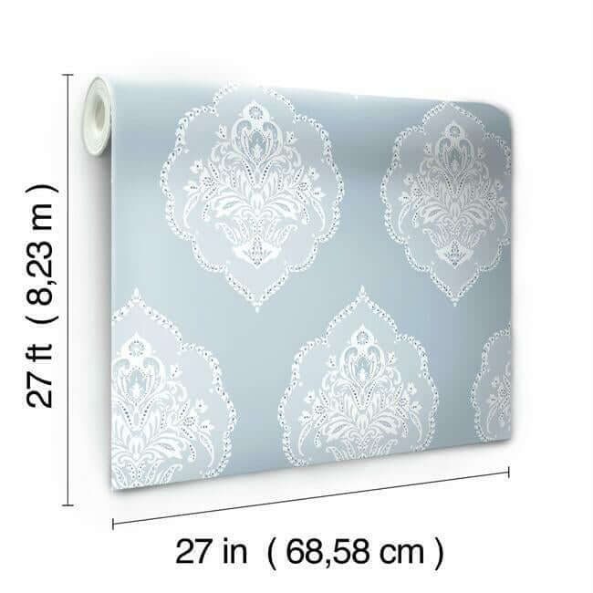 signet-medallion-damask-wallpaper-sky-york-wallcoverings-dm4985 - York Wallcoverings Wallpaper