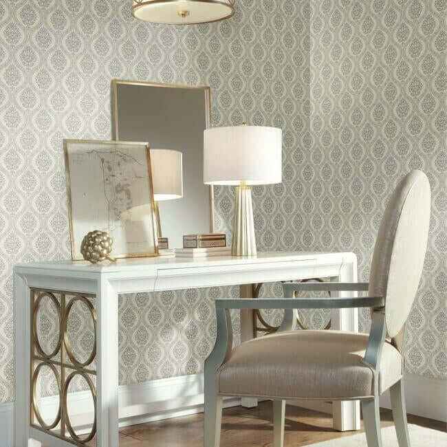 Petite Ogee Taupe Wallpaper - York Wallcoverings - DM5027 - York Wallcoverings Wallpaper