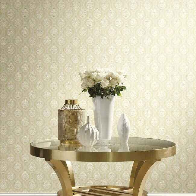 Petite Ogee Yellow Wallpaper - York Wallcoverings - DM5029 - York Wallcoverings Wallpaper