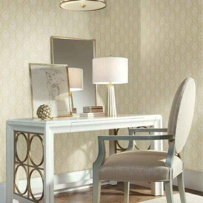 Petite Ogee Yellow Wallpaper - York Wallcoverings - DM5029 - York Wallcoverings Wallpaper