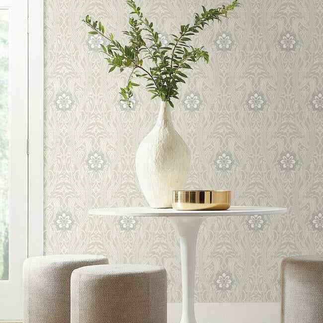 Gatsby Damask Grey Wallpaper - York Wallcoverings - DM4992 - York Wallcoverings Wallpaper