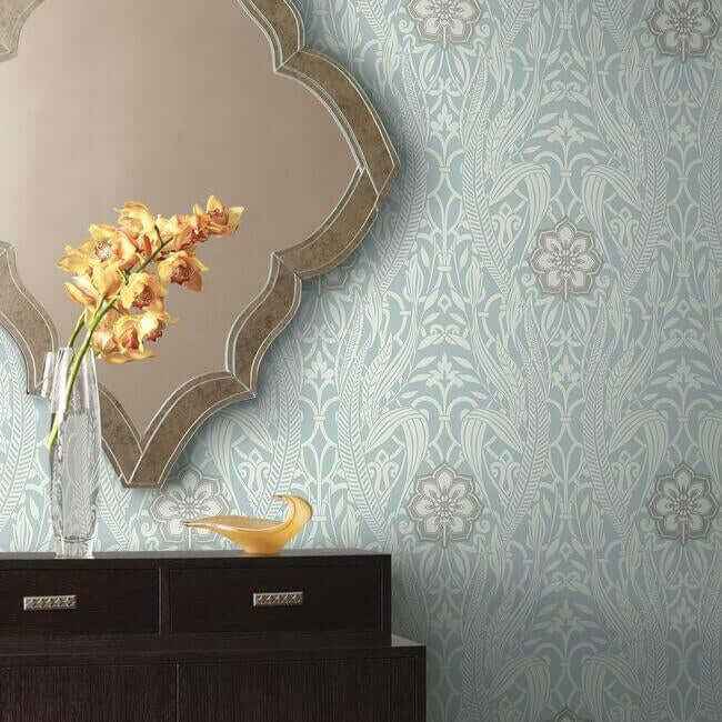Gatsby Damask Blue Wallpaper - York Wallcoverings - DM4991