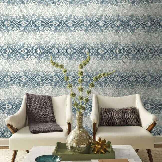 Tudor Diamond Damask Navy Wallpaper - York Wallcoverings - DM4932 - York Wallcoverings Wallpaper