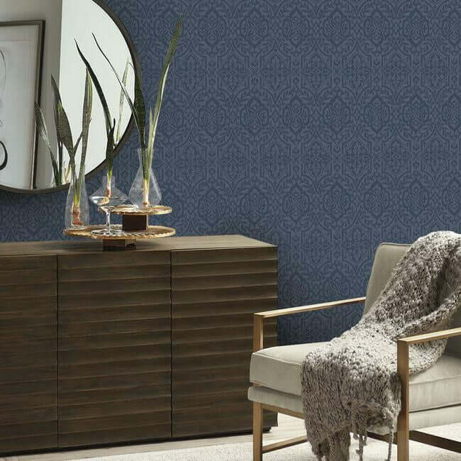 cathedral-damask-blue-wallpaper-york-wallcoverings-dm5037 - York Wallcoverings Wallpaper