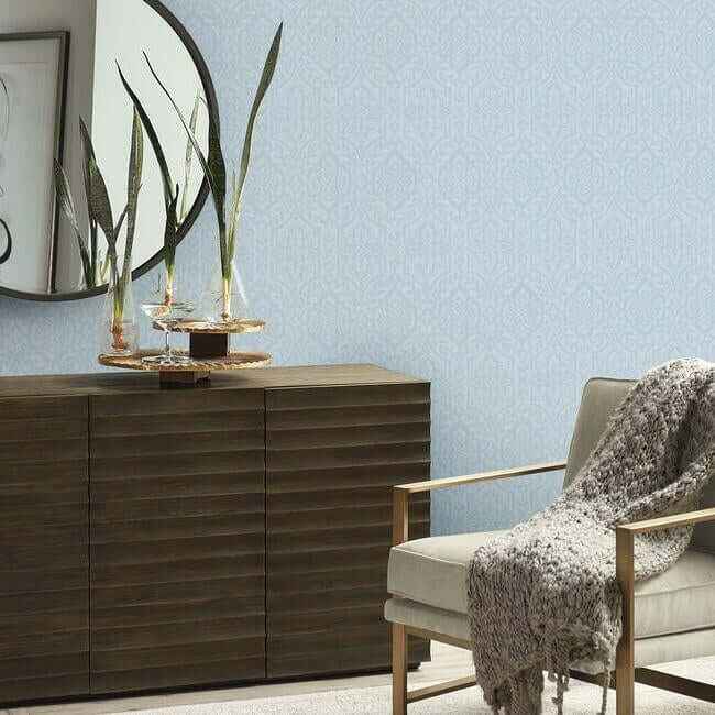 Cathedral Damask Blue Wallpaper - York Wallcoverings - DM5033