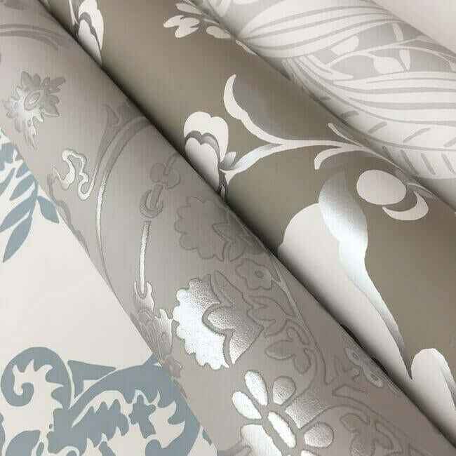 Imperial Damask Grey & Silver Wallpaper - York Wallcoverings - DM4904 - York Wallcoverings Wallpaper