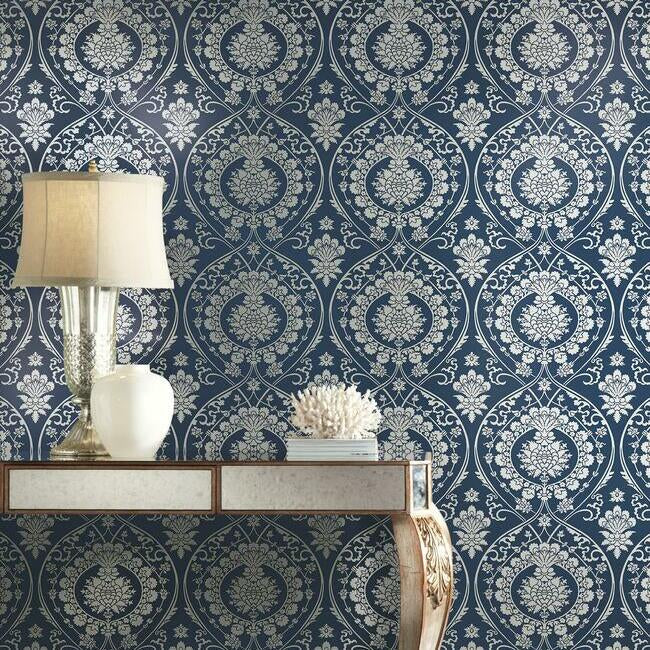 imperial-damask-wallpaper-navy-silver-york-wallcoverings-dm4901
