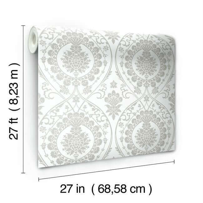 imperial-damask-white-silver-wallpaper-york-wallcoverings-dm4905 - York Wallcoverings Wallpaper